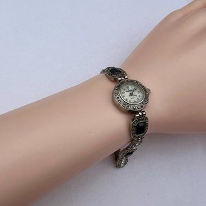 Vintage Visage Ladies Black Crystals Rhinestone Watch 7"Long